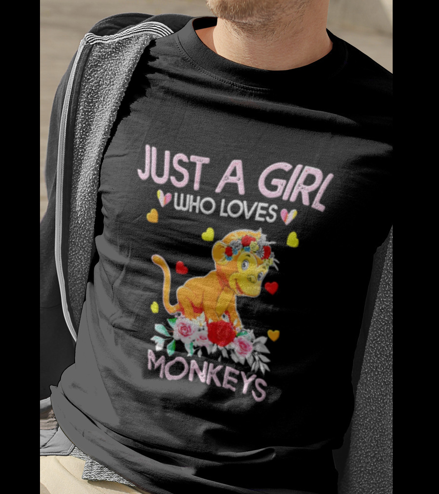 Just A Girl Who Loves Monkeys With Hearts And Flowers T-Shirt