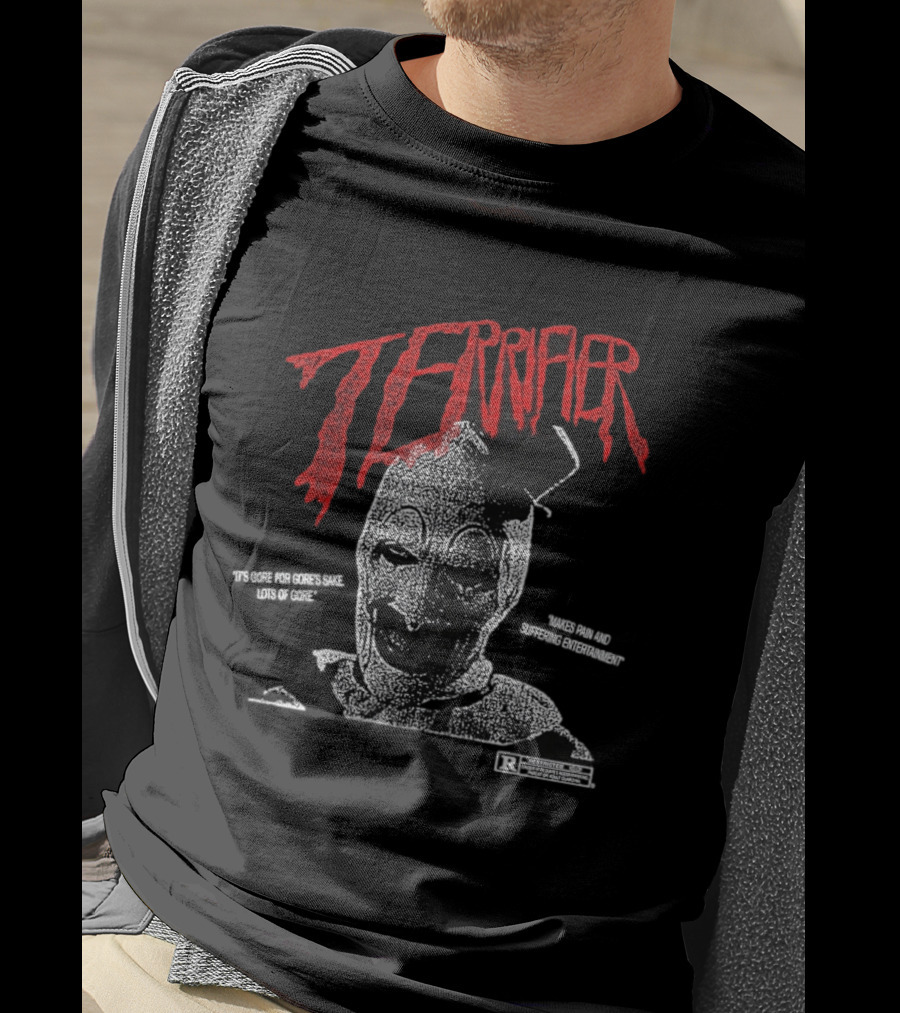 Terrifier Official Art Clown Grim Imagery Horror Cult Video Nsfw Warning T-Shirt