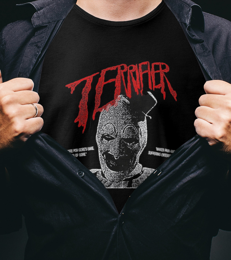 Terrifier Official Art Clown Grim Imagery Horror Cult Video Nsfw Warning T-Shirt