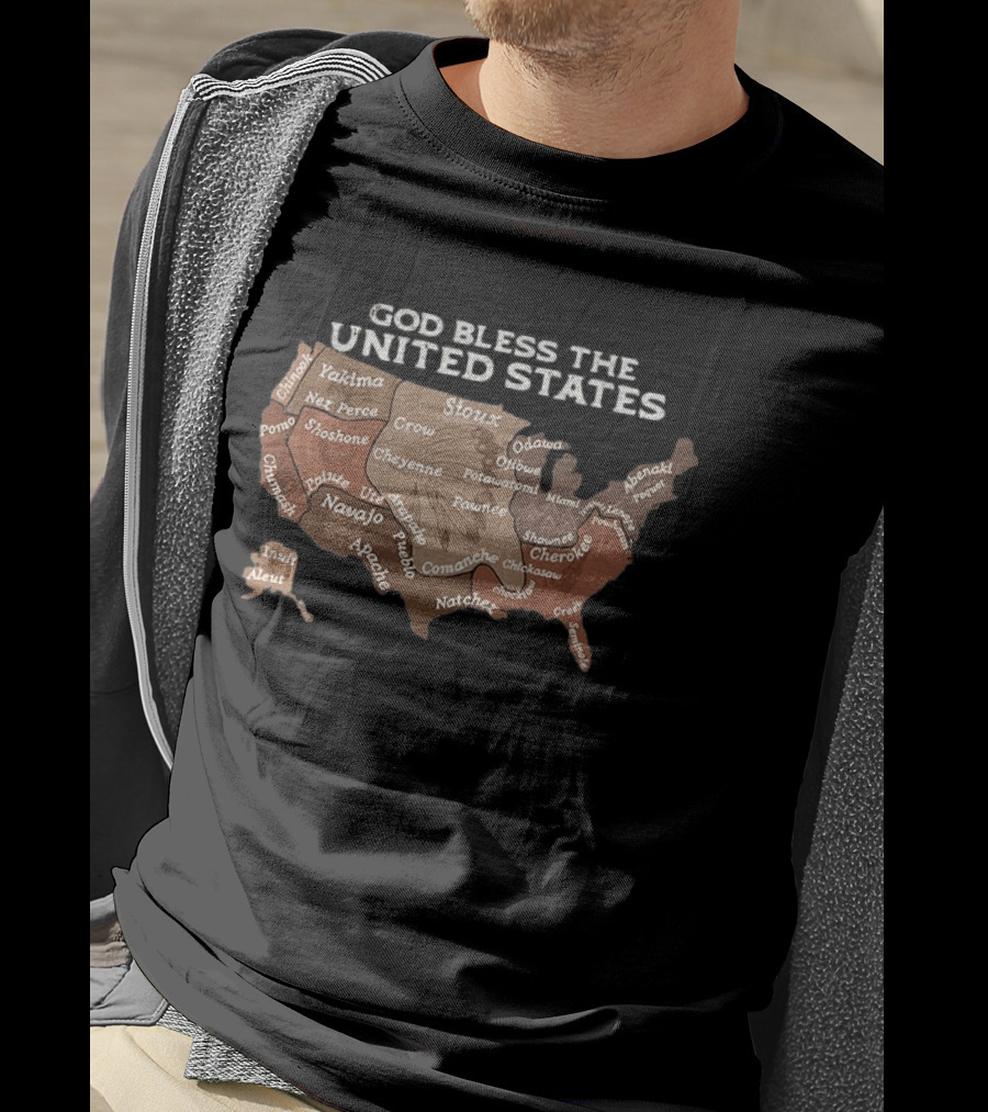 God Bless The USA Native American Tribes Map United States Heritage T-Shirt