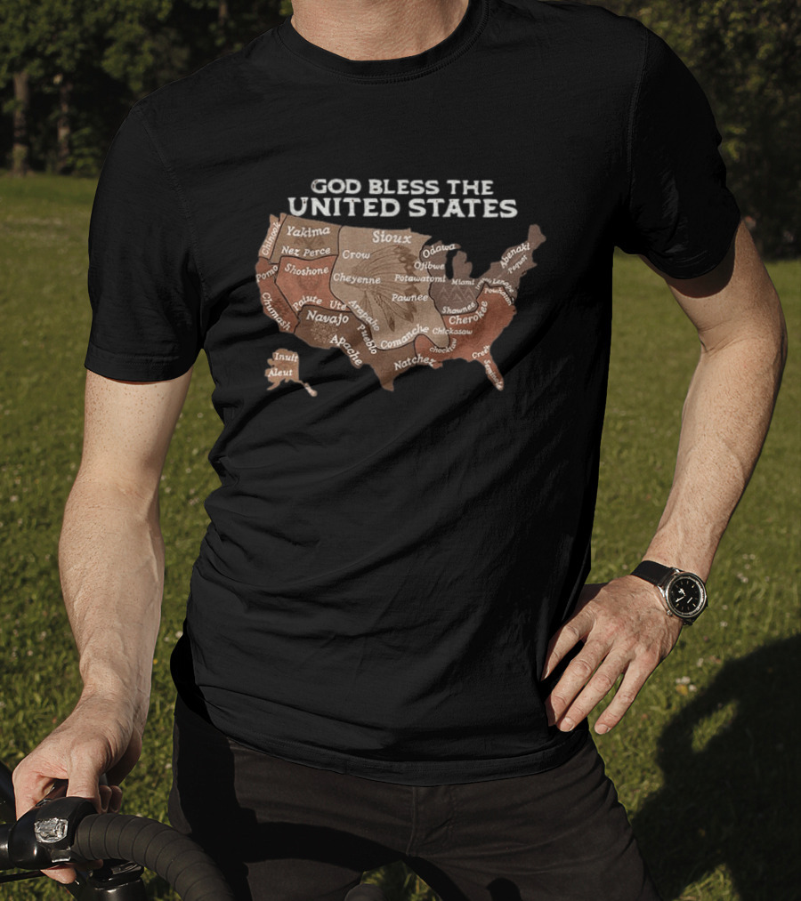 God Bless The USA Native American Tribes Map United States Heritage T-Shirt