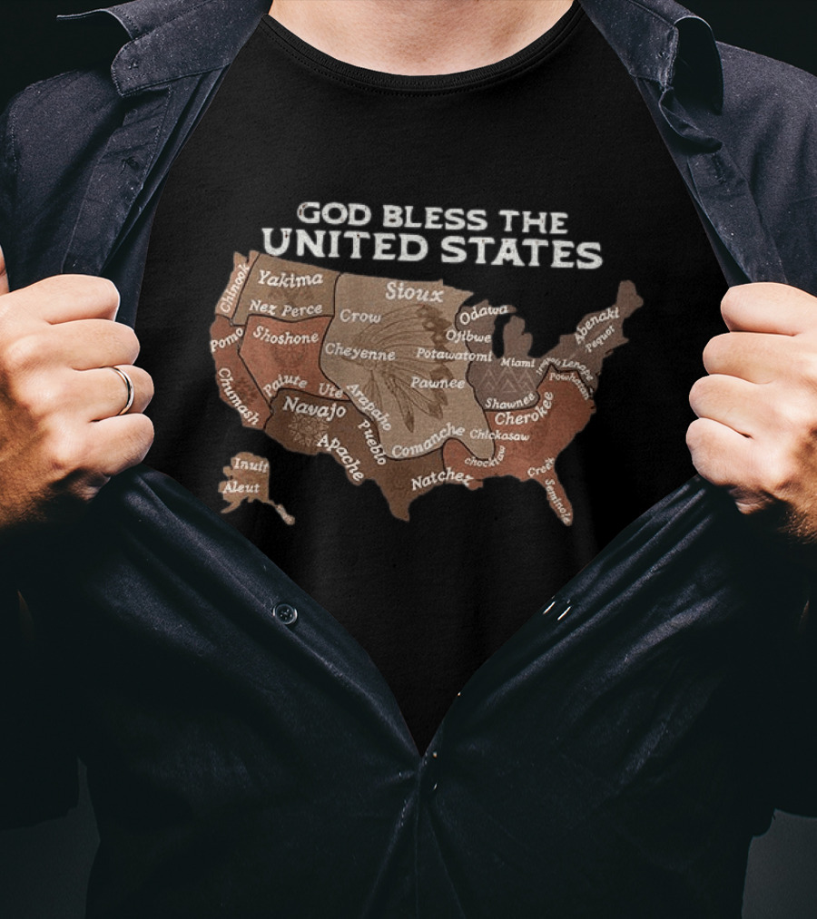 God Bless The USA Native American Tribes Map United States Heritage T-Shirt