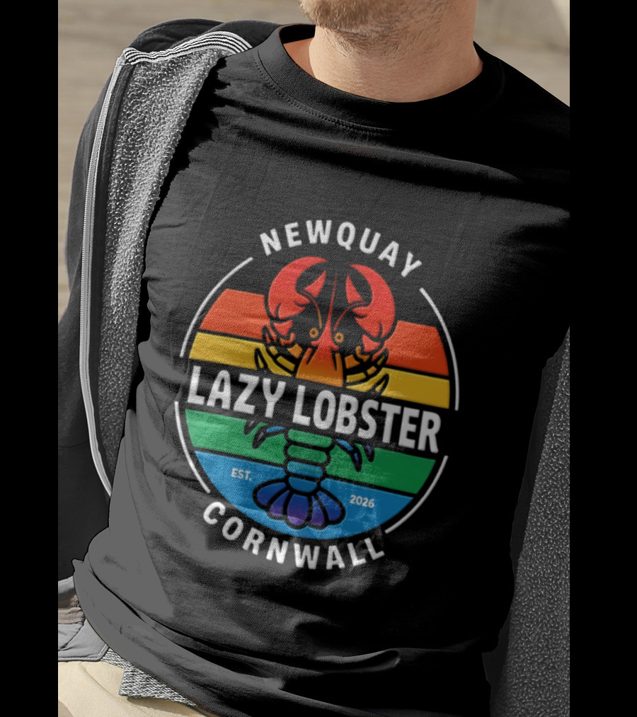 Lazy Lobster Newquay Cornwall Rainbow Lobster Est 2026 T-Shirt