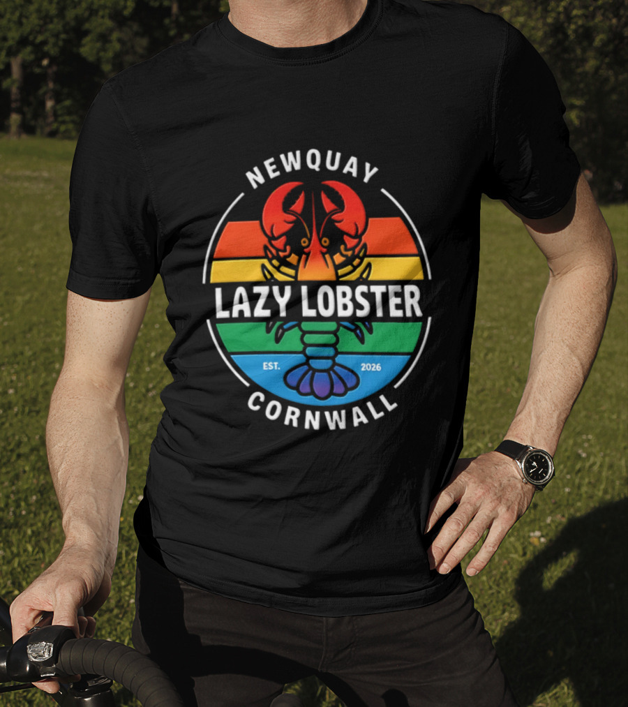Lazy Lobster Newquay Cornwall Rainbow Lobster Est 2026 T-Shirt