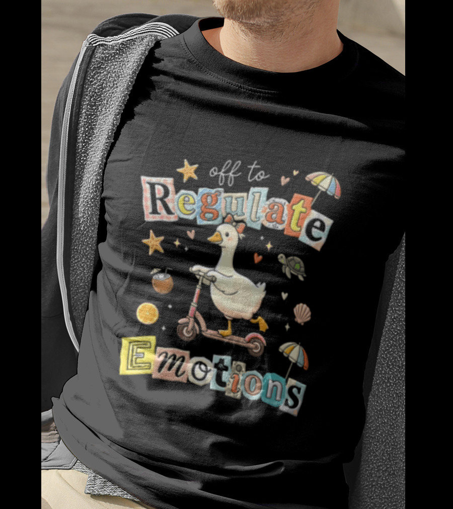 Off To Regulate Emotions Goose Scooter Ride With Tropical Beach T-Shirt
