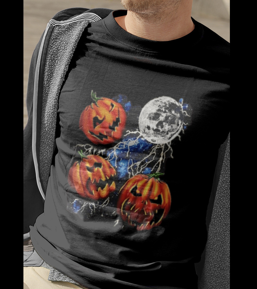 Halloween Pumpkins Skull Moon Lightning T-Shirt