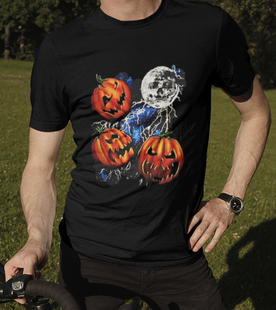 Halloween Pumpkins Skull Moon Lightning T-Shirt