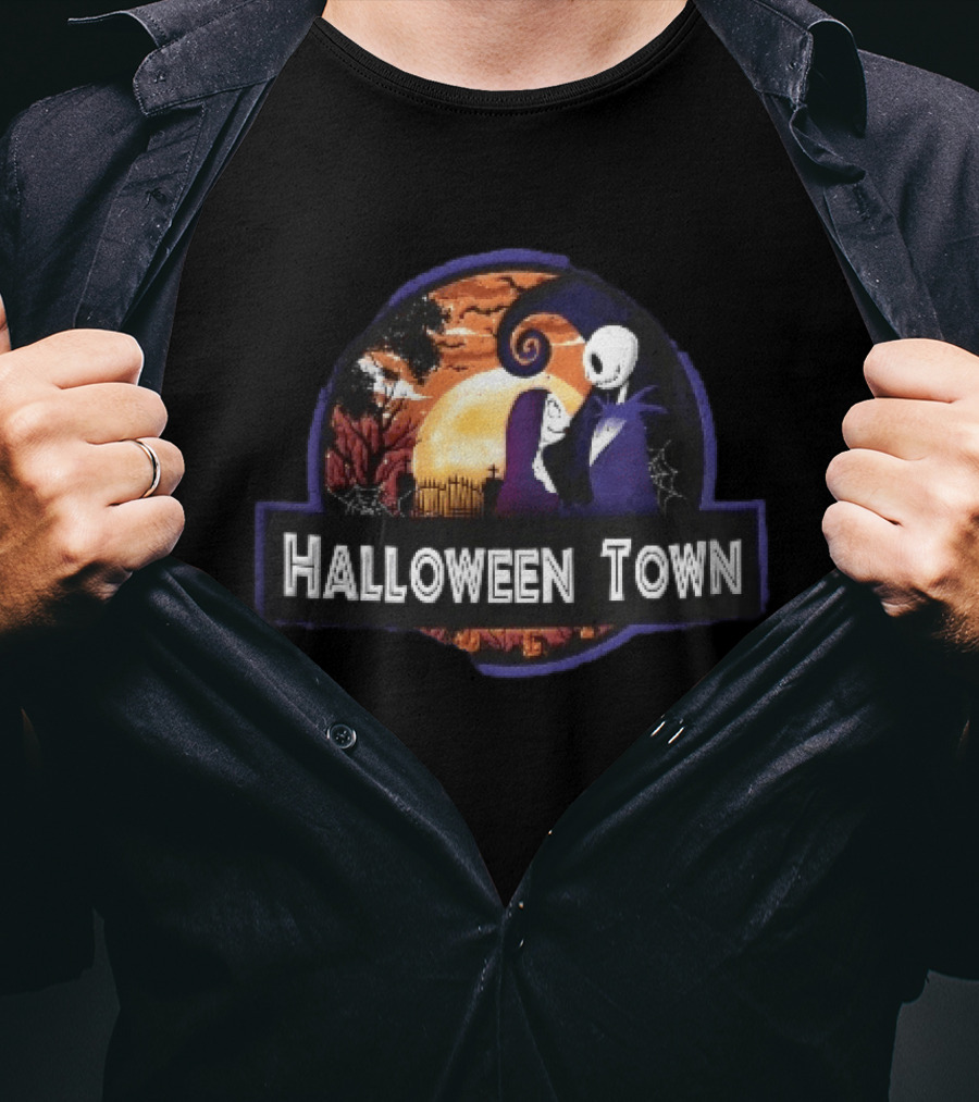 Halloween Town Jack And Sally Graveyard Scene Moonlit T-Shirt