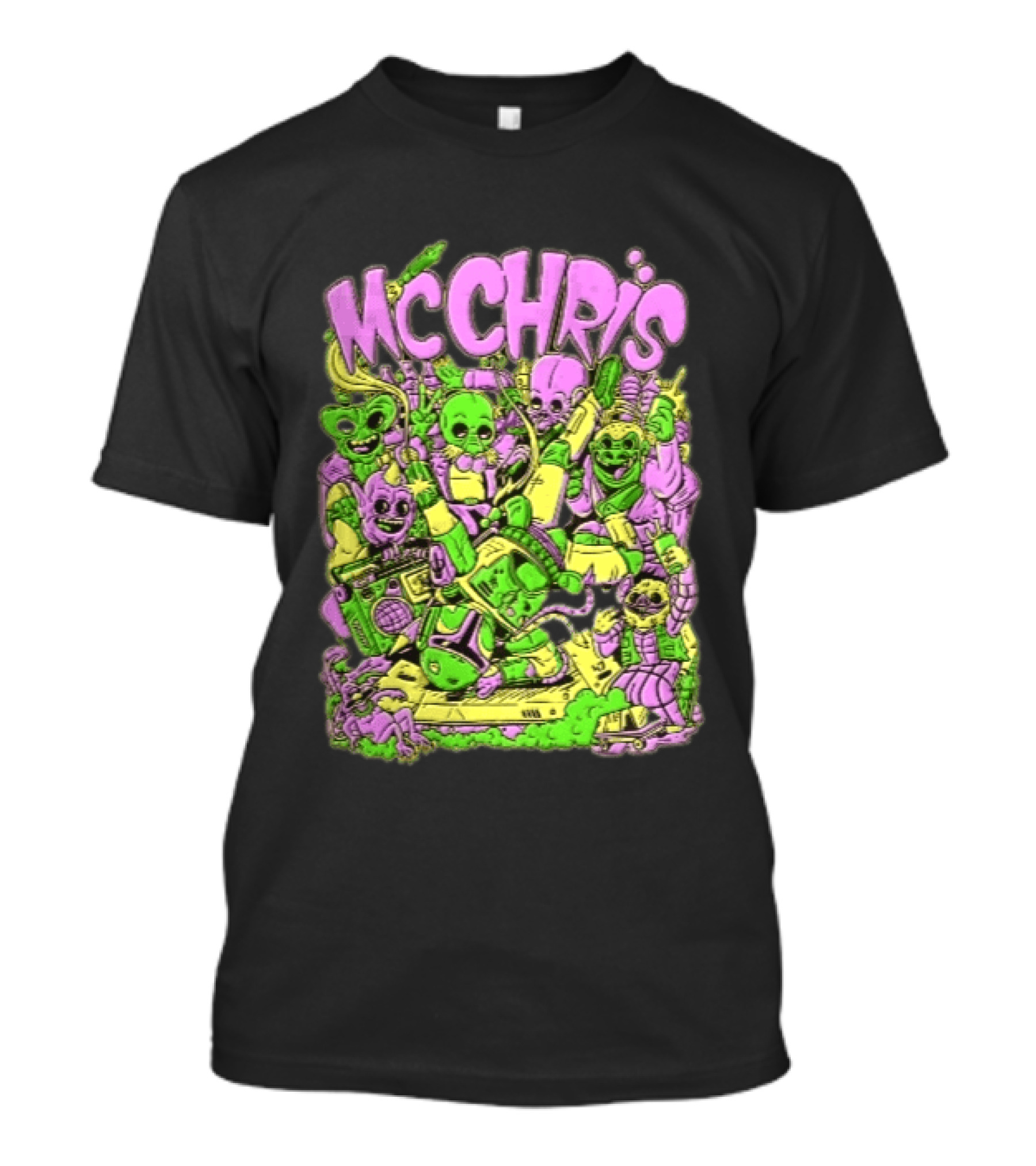 MC Chris Cartoon Characters Party Alien Boombox Fun T-Shirt