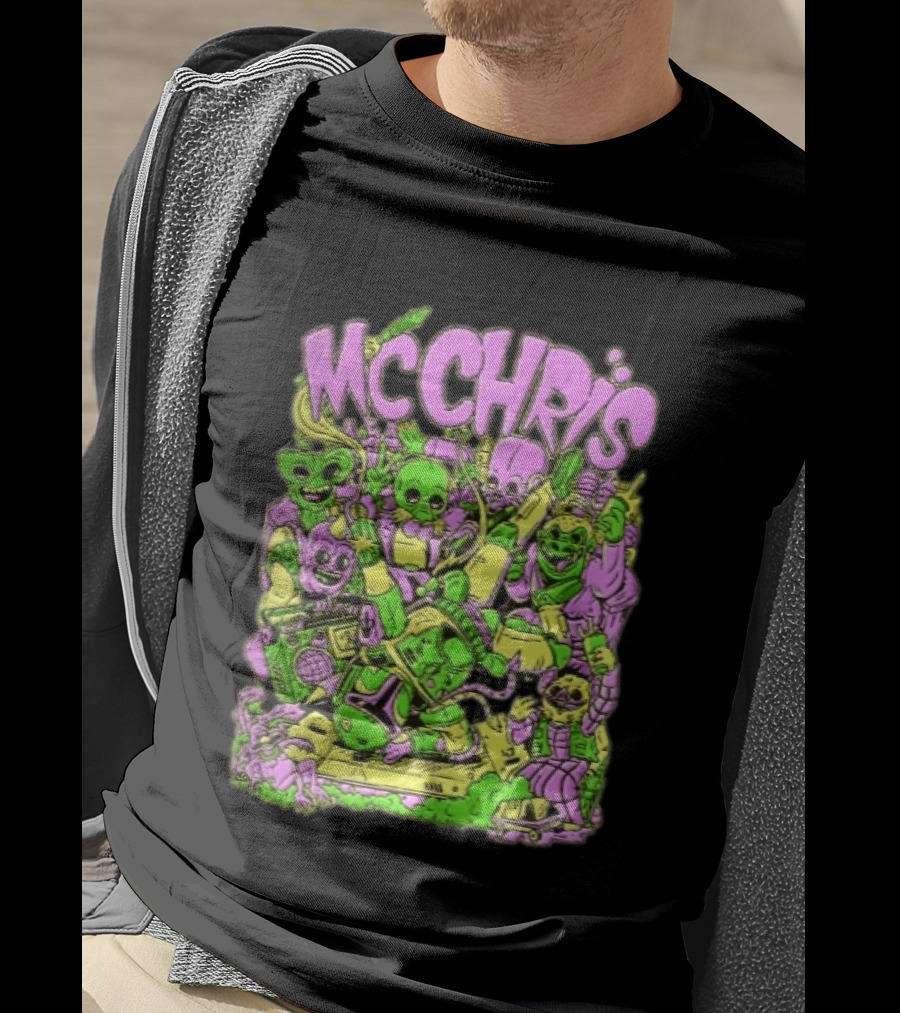 MC Chris Cartoon Characters Party Alien Boombox Fun T-Shirt