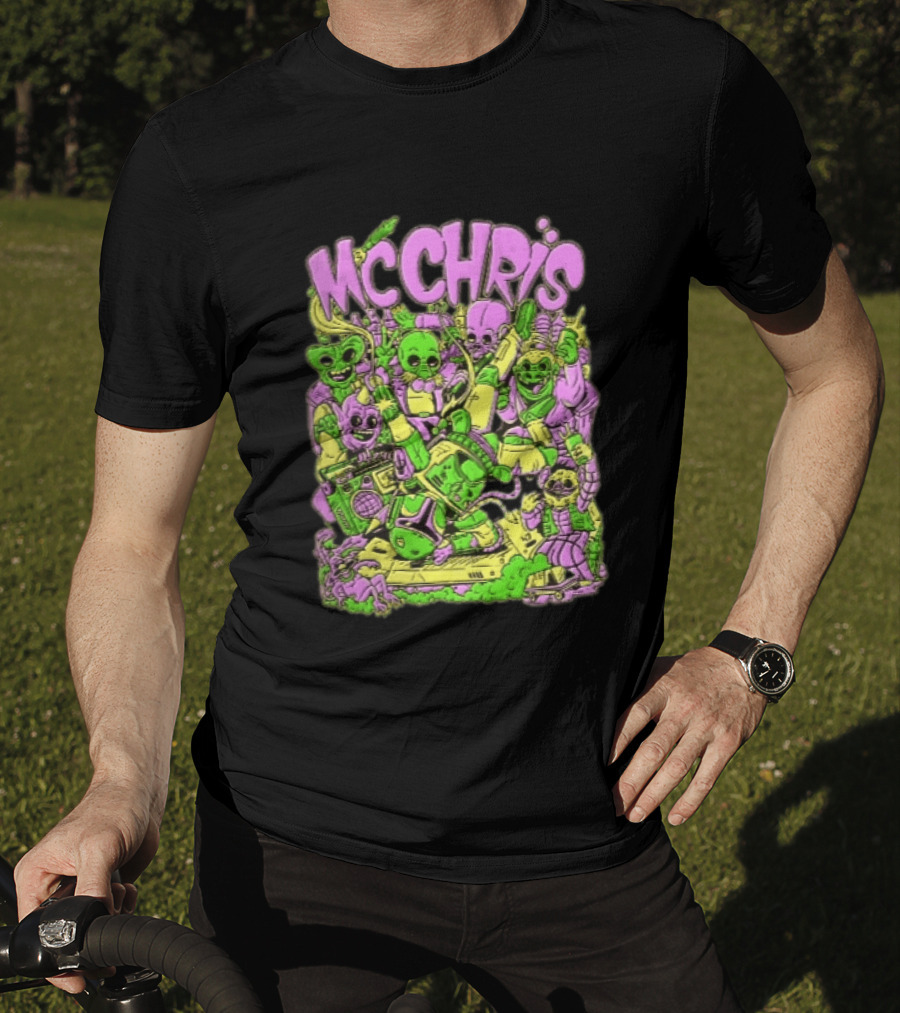 MC Chris Cartoon Characters Party Alien Boombox Fun T-Shirt