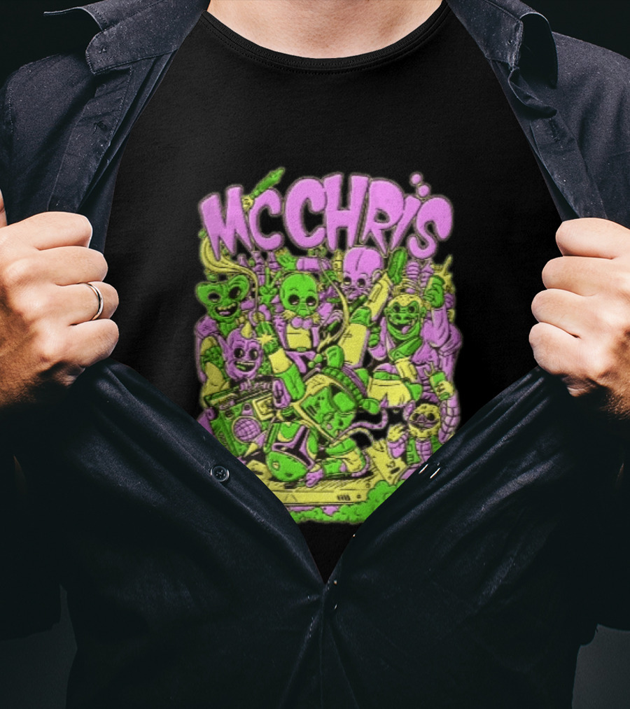 MC Chris Cartoon Characters Party Alien Boombox Fun T-Shirt