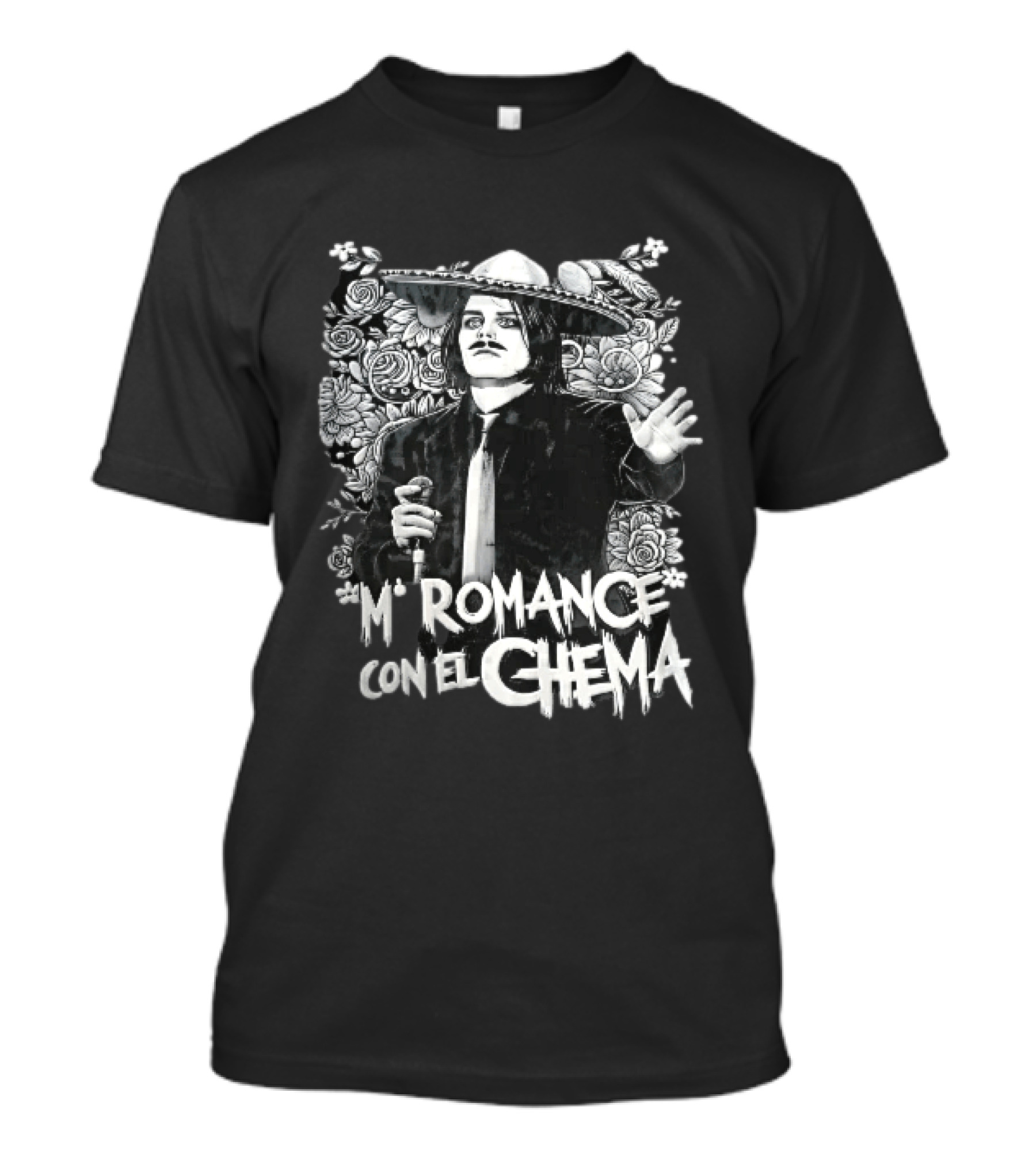 Mi Romance Con El Chema Traditional Mexican Mariachi Singer Hat And Flowers T-Shirt