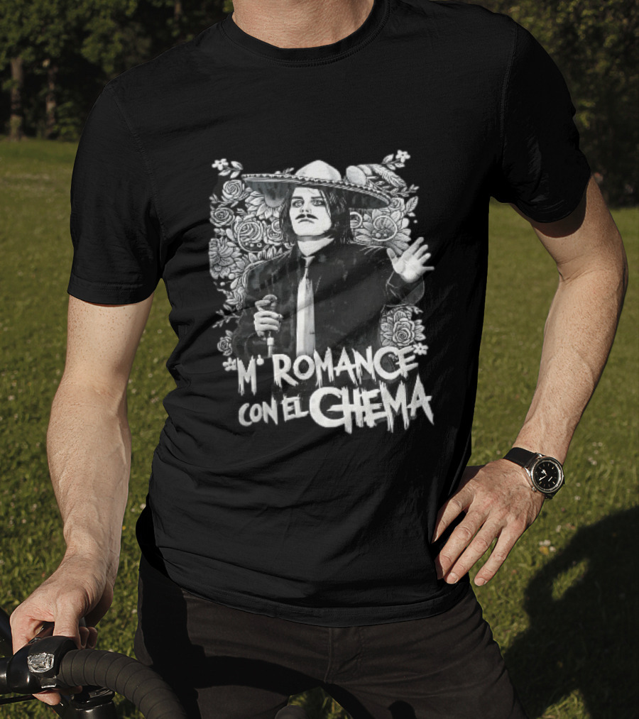 Mi Romance Con El Chema Traditional Mexican Mariachi Singer Hat And Flowers T-Shirt