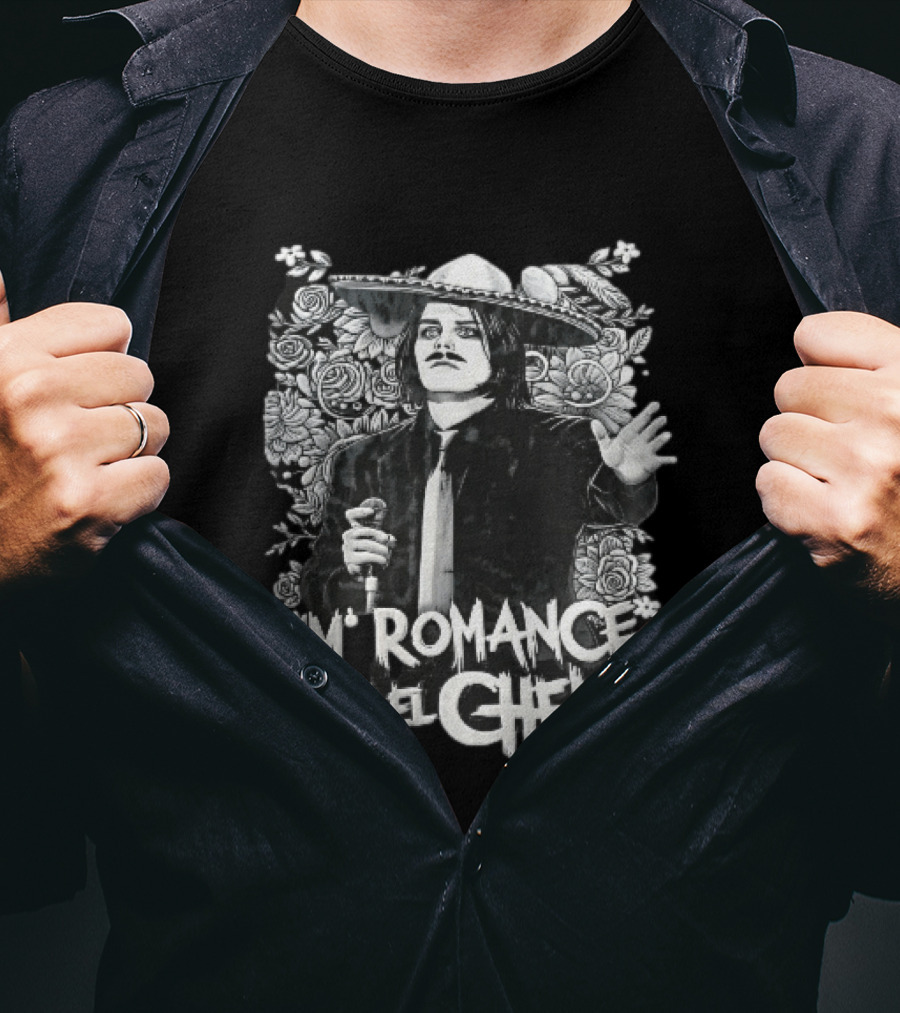 Mi Romance Con El Chema Traditional Mexican Mariachi Singer Hat And Flowers T-Shirt