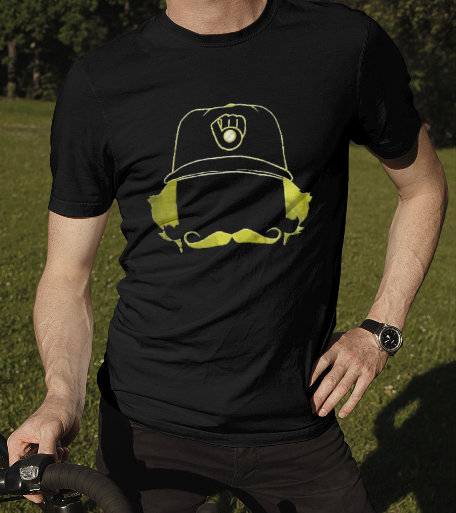 Milwaukee Brewers Iconic Logo Hat Mustache Hair T-Shirt
