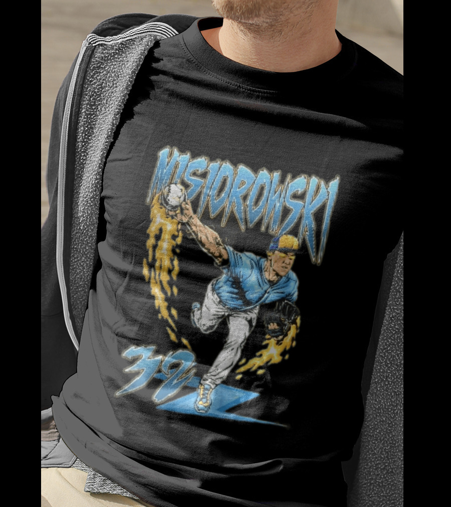 Misiorowski 32 Baseball Pitcher Throwing Flaming Ball In Action T-Shirt