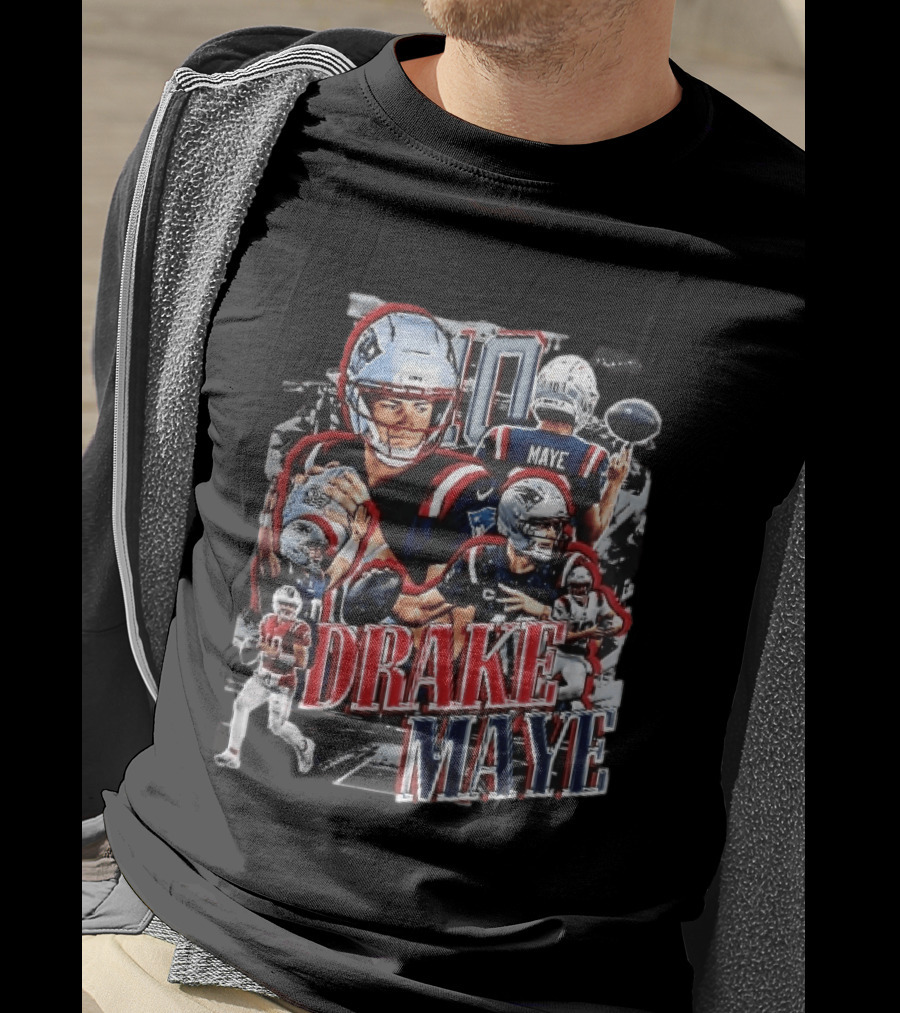 Drake Maye New England Patriots Player Football Action Collage T-Shirt