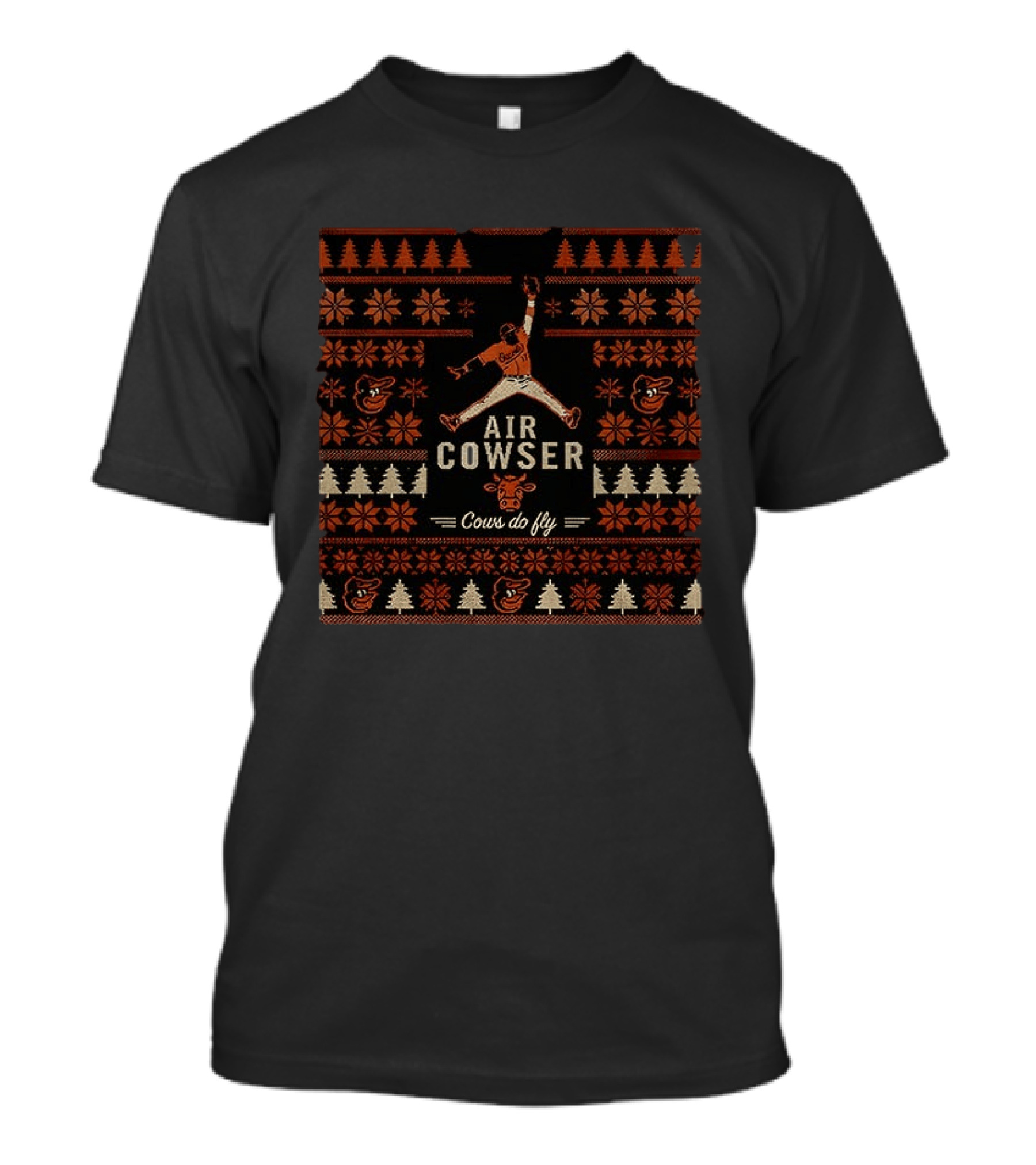 Baltimore Orioles Air Cowser Cows Do Fly Ugly Christmas Sweater T-Shirt
