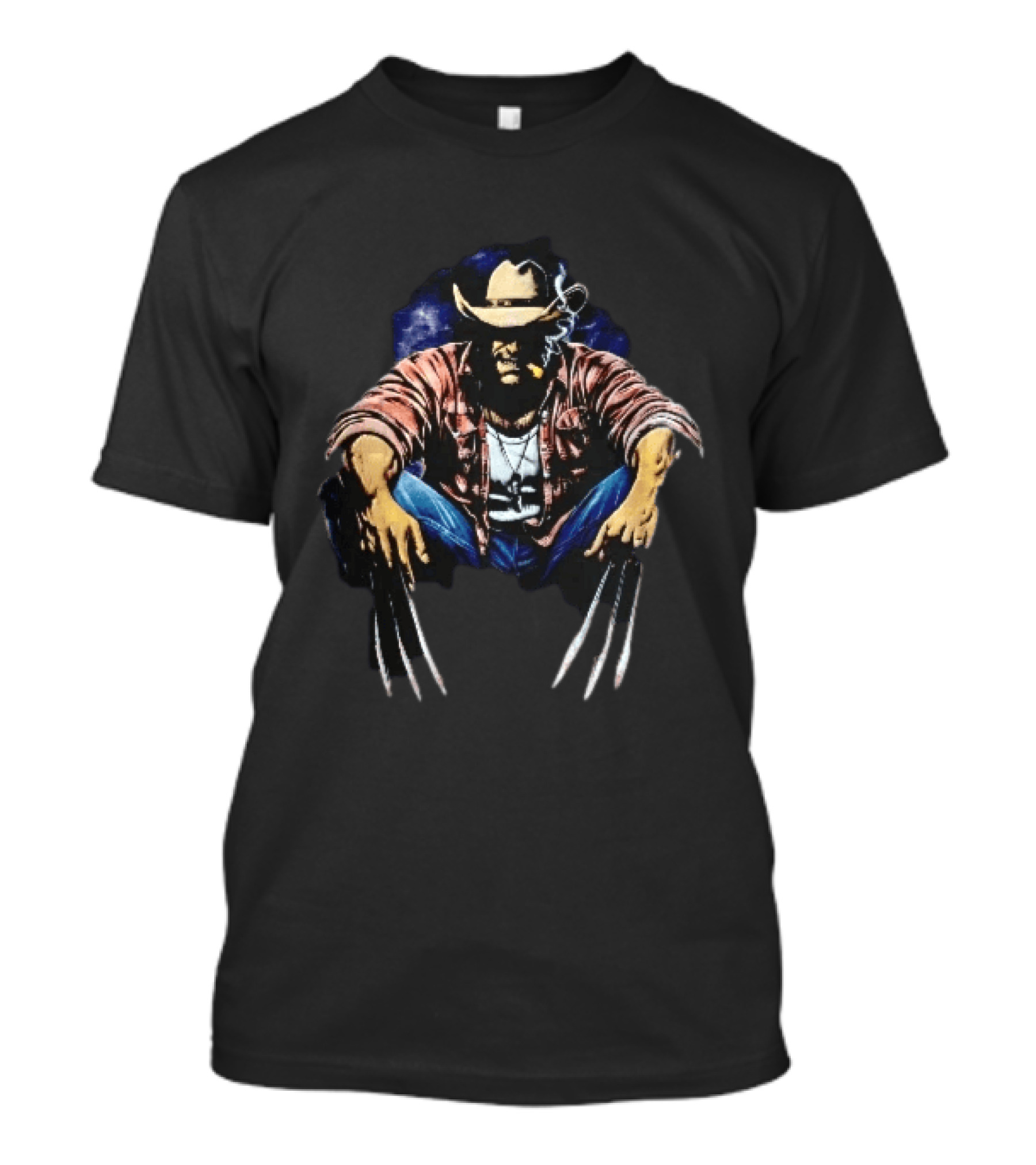 Wolverine Cowboy Hat Cigar Claws Sitting Pose T-Shirt