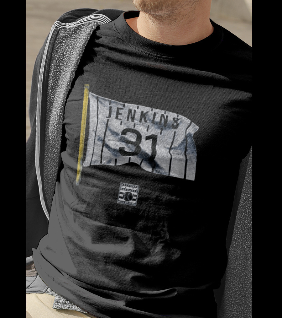 Wrigley Field Jenkins 31 Flag National Baseball Hall Of Fame T-Shirt