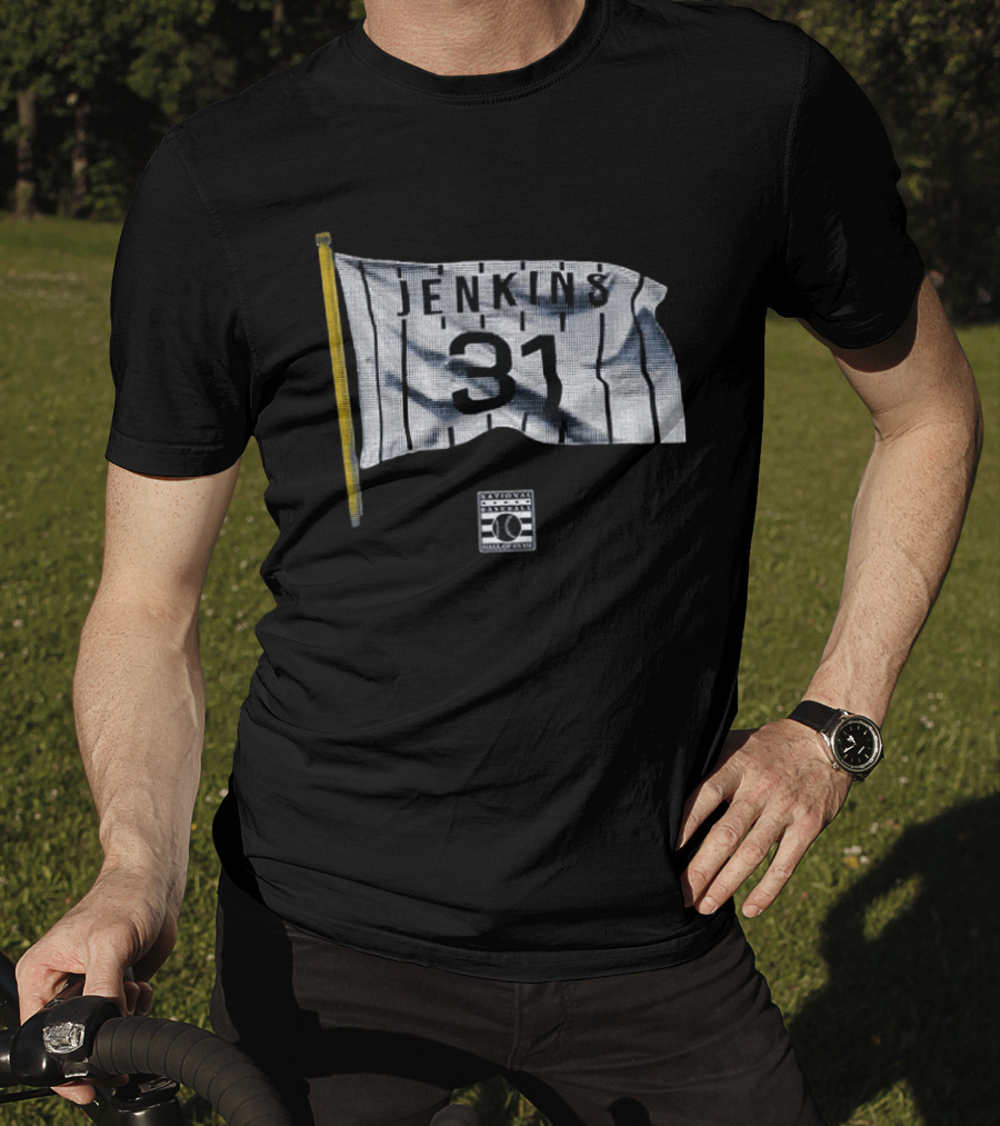 Wrigley Field Jenkins 31 Flag National Baseball Hall Of Fame T-Shirt