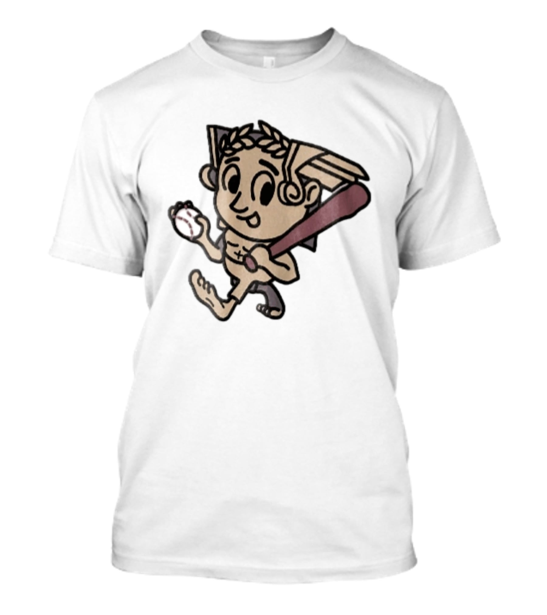 Baseball Player Running With Bat In Hand Cartoon T-Shirt