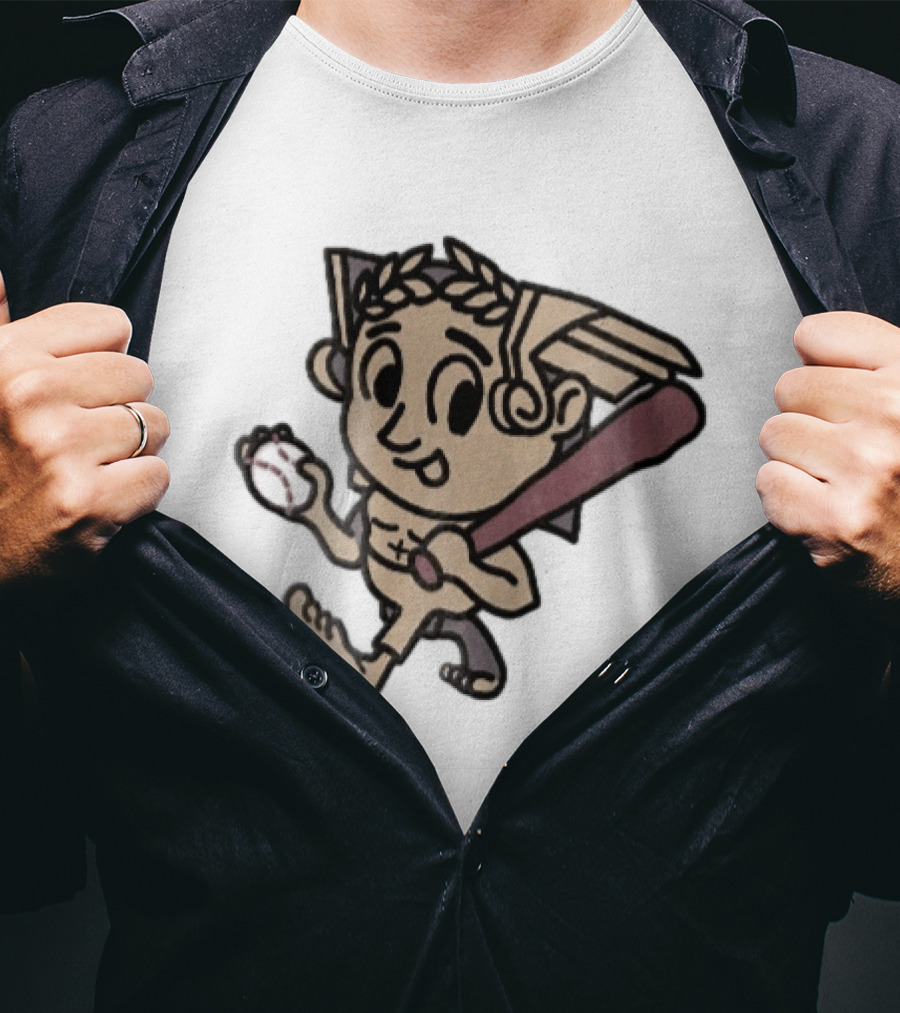 Baseball Player Running With Bat In Hand Cartoon T-Shirt