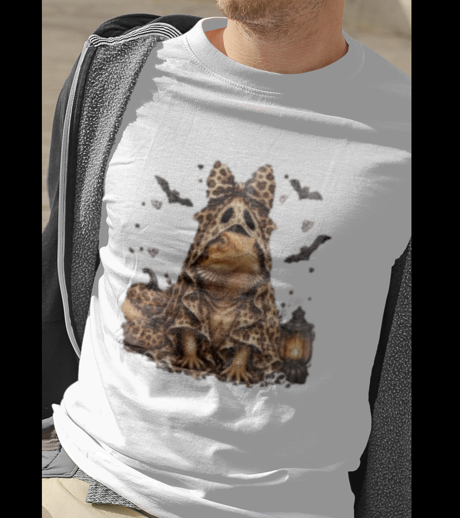 Bewitched Bearded Dragon Cloaked In Leopard Print With Lantern And Bats T-Shirt