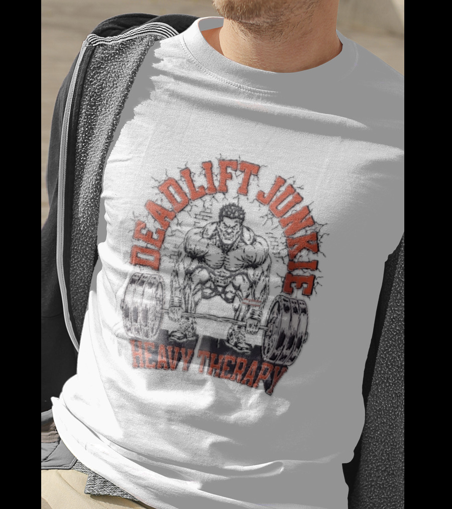 Deadlift Junkie Heavy Therapy Bodybuilding Workout Motivation T-Shirt