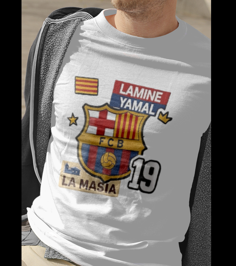 FC Barcelona FCB Lamine Yamal La Masia Number 19 Crown Flag T-Shirt