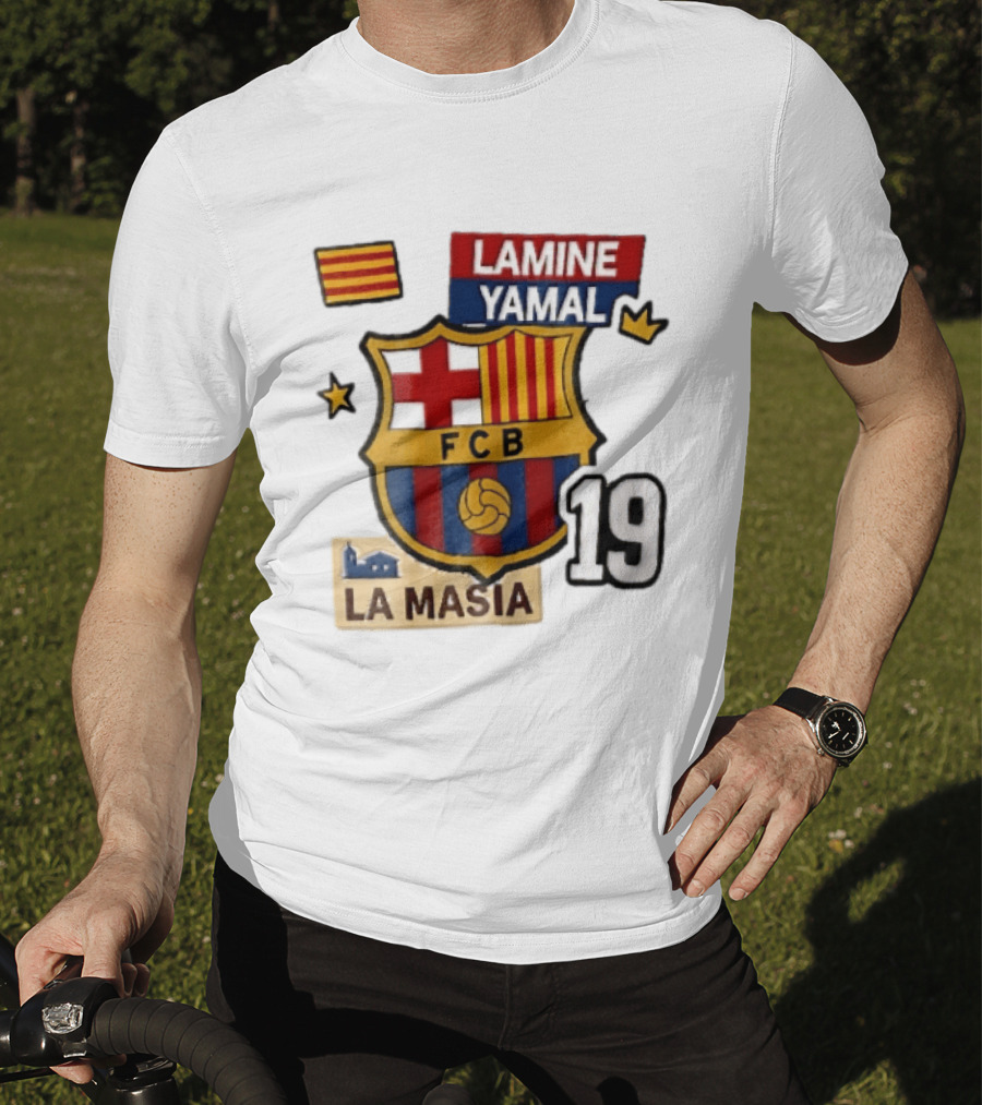 FC Barcelona FCB Lamine Yamal La Masia Number 19 Crown Flag T-Shirt