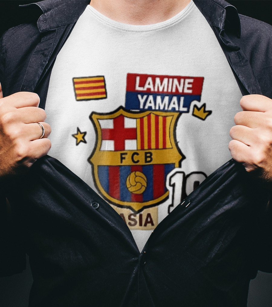 FC Barcelona FCB Lamine Yamal La Masia Number 19 Crown Flag T-Shirt