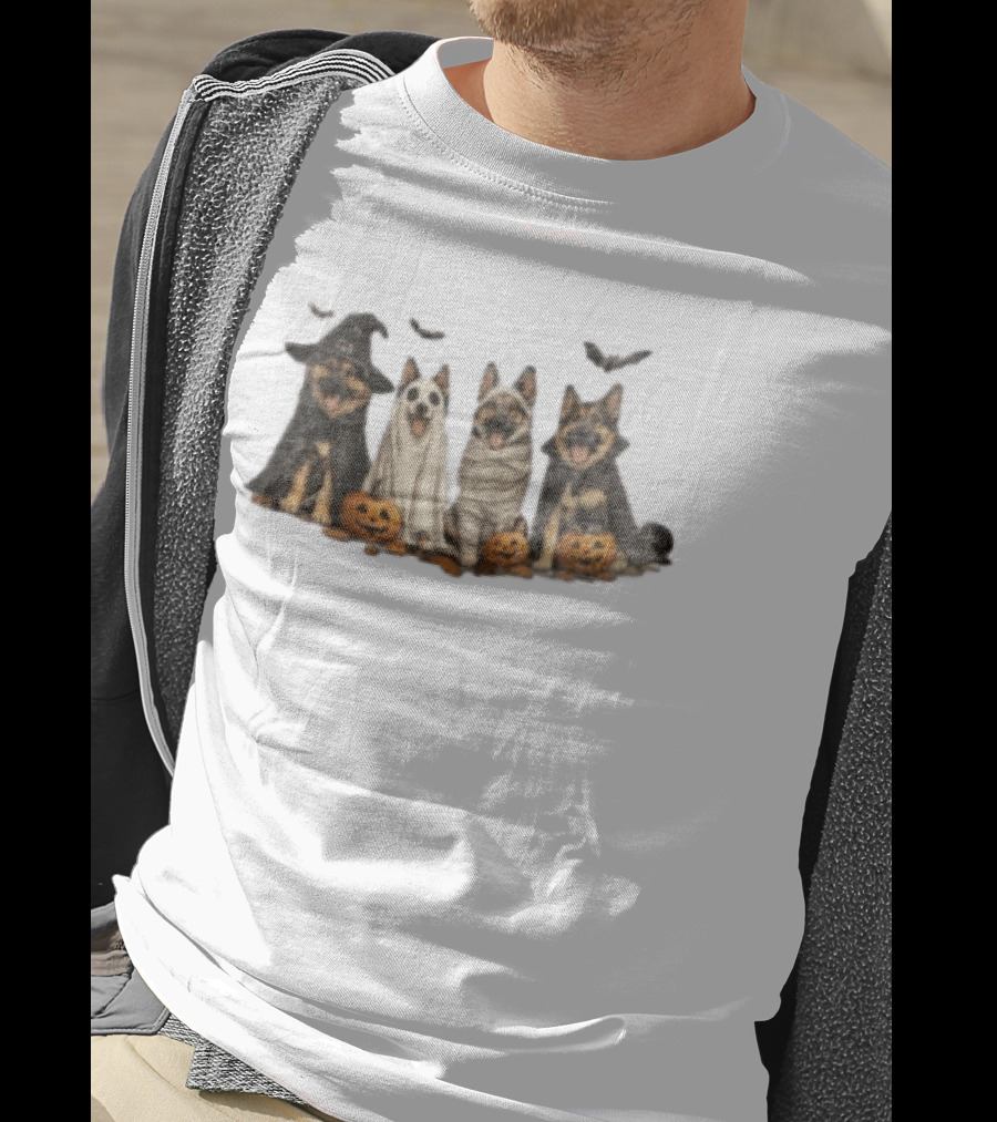 German Shepherd Ghost Witch Mummy Halloween Pumpkins T-Shirt