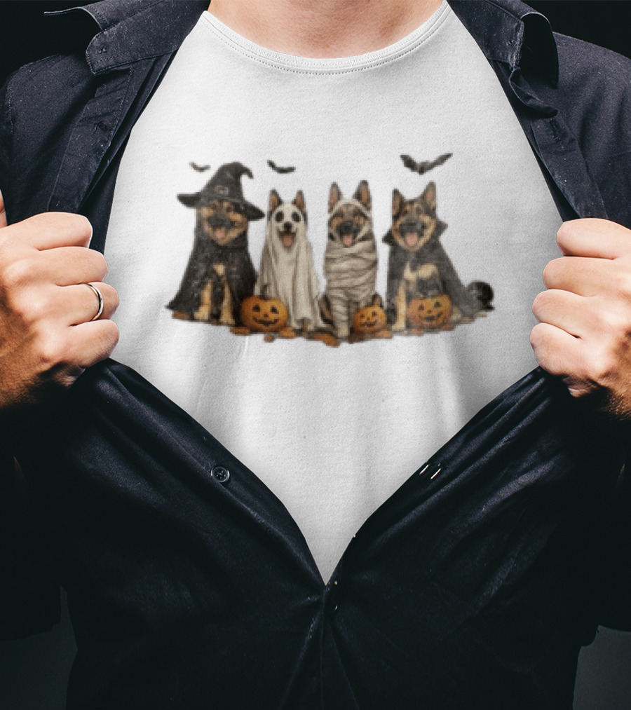 German Shepherd Ghost Witch Mummy Halloween Pumpkins T-Shirt