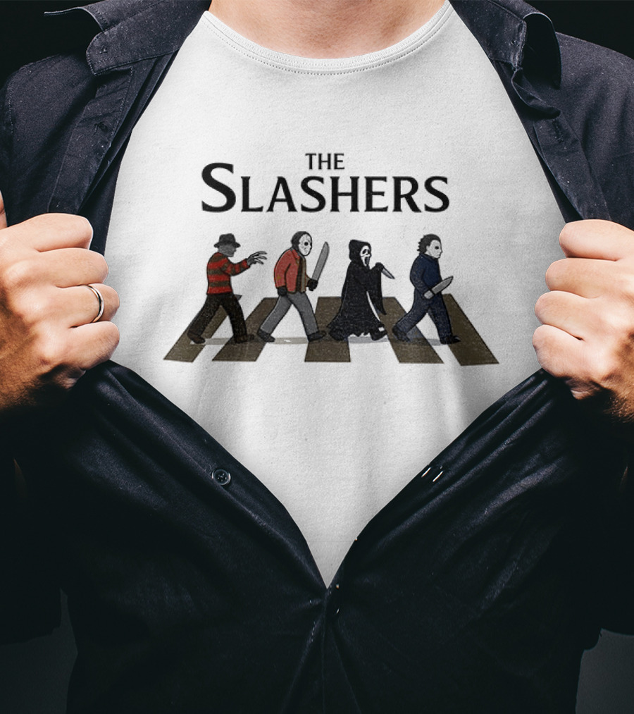 The Slashers Halloween Movie Michael Myers Ghostface Jason Voorhees Freddy Krueger Abbey Road T-Shirt