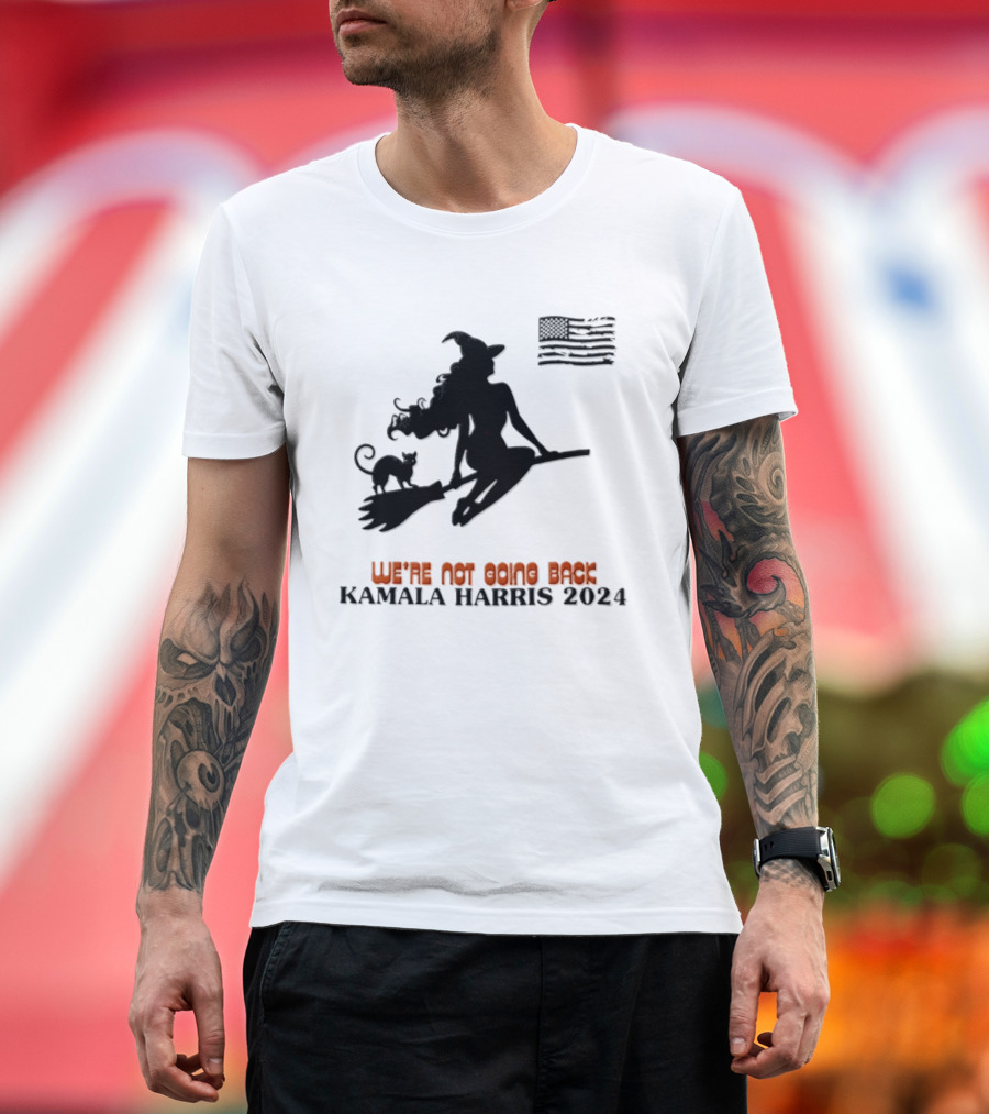 Kamala Harris 2024 Witch Cat We're Not Going Back Halloween T-Shirt