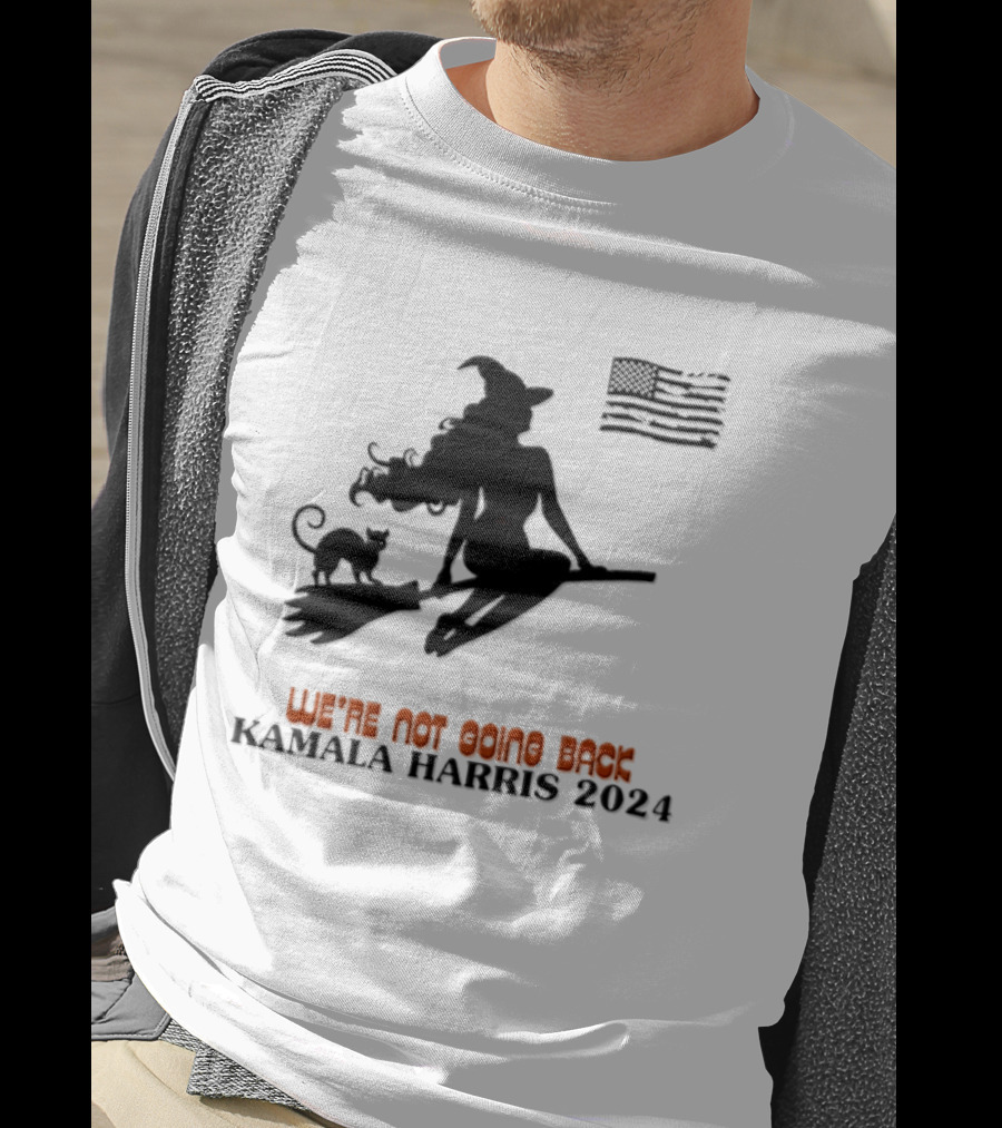 Kamala Harris 2024 Witch Cat We're Not Going Back Halloween T-Shirt