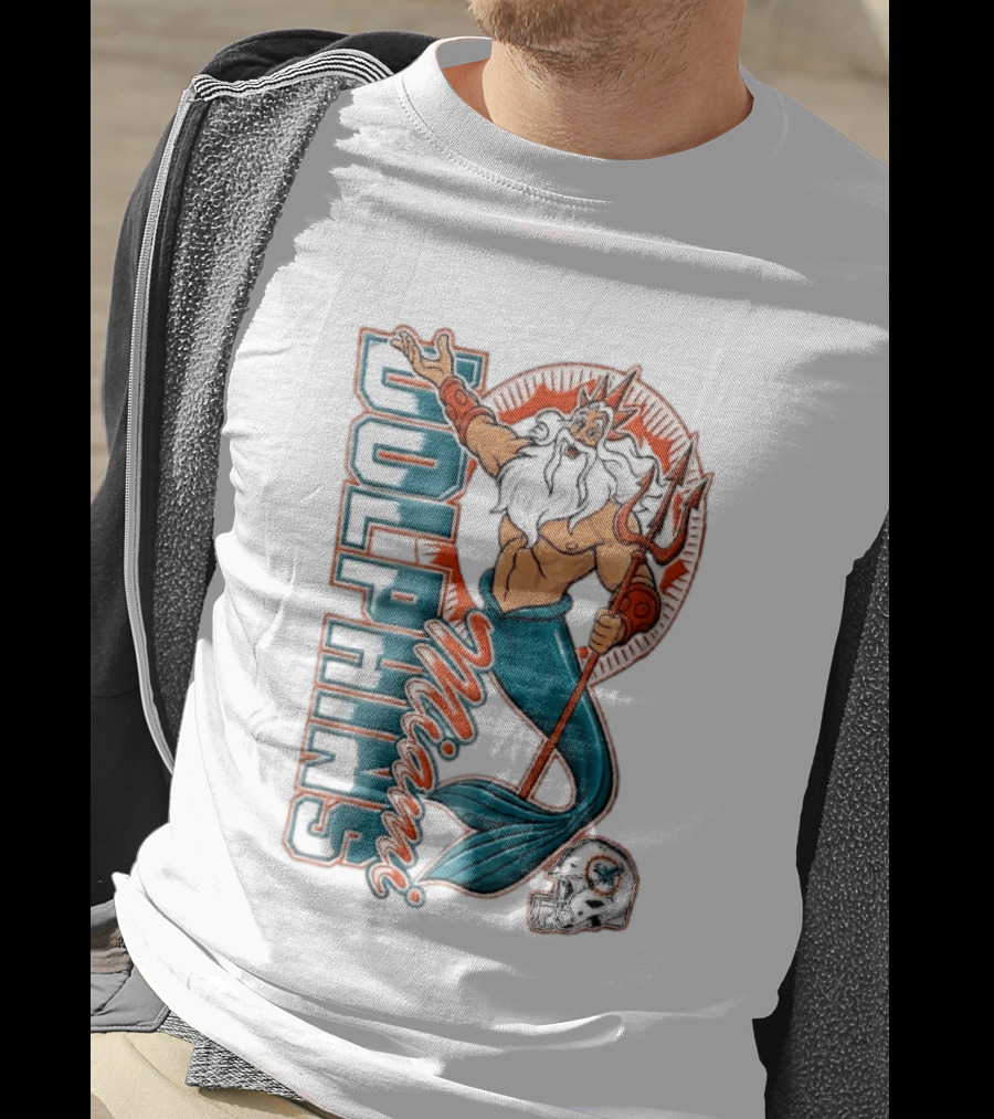 Miami Dolphins Poseidon Merman Trident Retro Sports Team T-Shirt