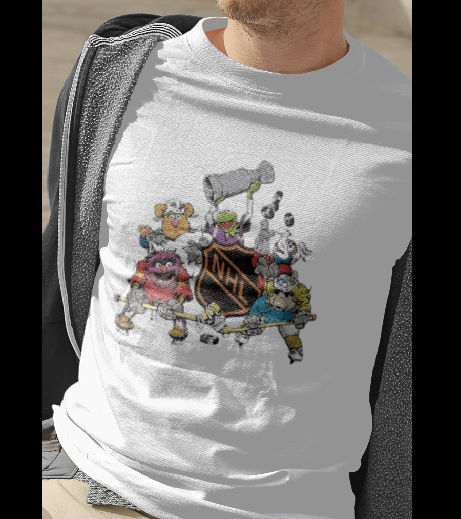 NHL Muppets Characters With Hockey Gear And Stanley Cup T-Shirt