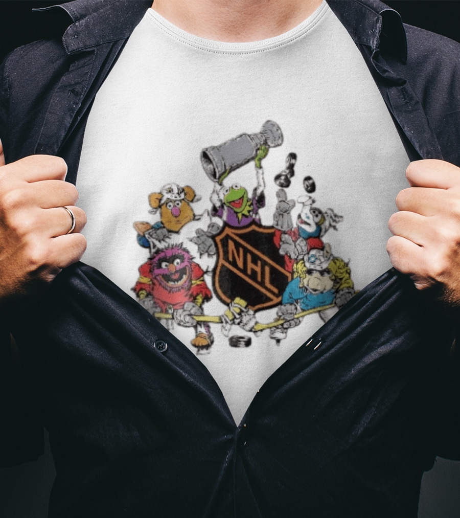 NHL Muppets Characters With Hockey Gear And Stanley Cup T-Shirt