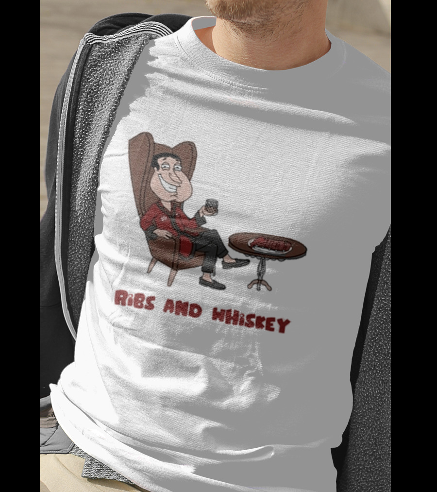 Ribs And Whiskey Cartoon Character With Drink T-Shirt