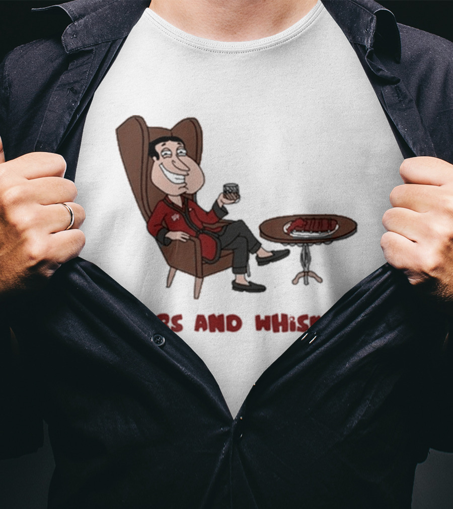 Ribs And Whiskey Cartoon Character With Drink T-Shirt
