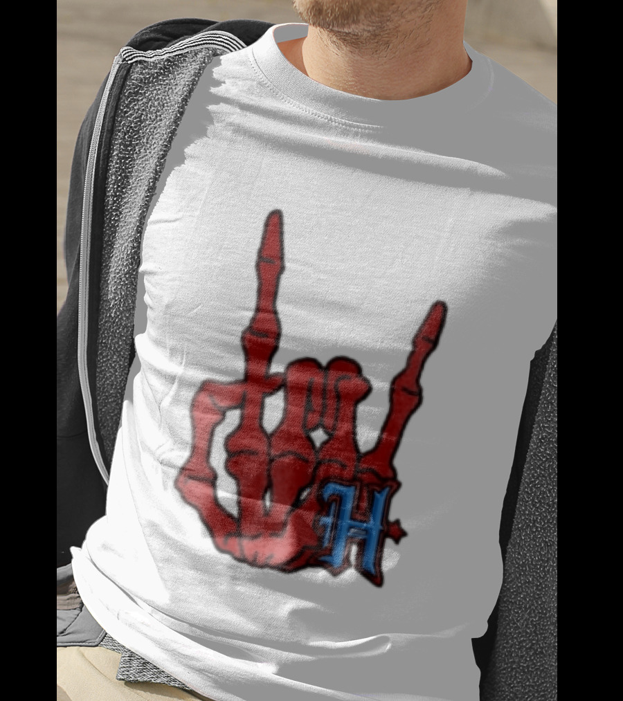 Red Skeleton Hand Sign With Blue H T-Shirt
