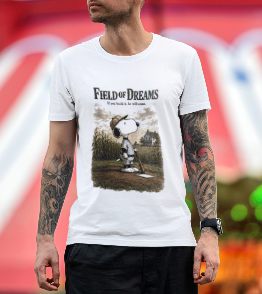 Snoopy Field Of Dreams If You Build It He Will Come Baseball Scene T-Shirt