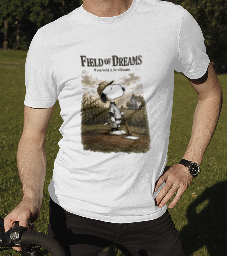 Snoopy Field Of Dreams If You Build It He Will Come Baseball Scene T-Shirt