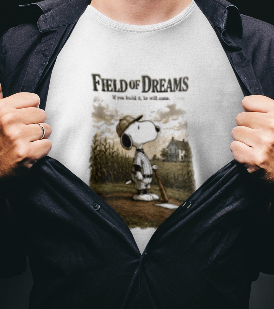 Snoopy Field Of Dreams If You Build It He Will Come Baseball Scene T-Shirt