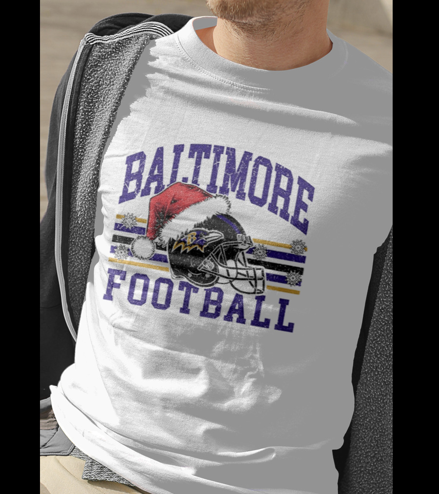 Baltimore Ravens Santa Hat Football Merry Christmas 2025 T-Shirt