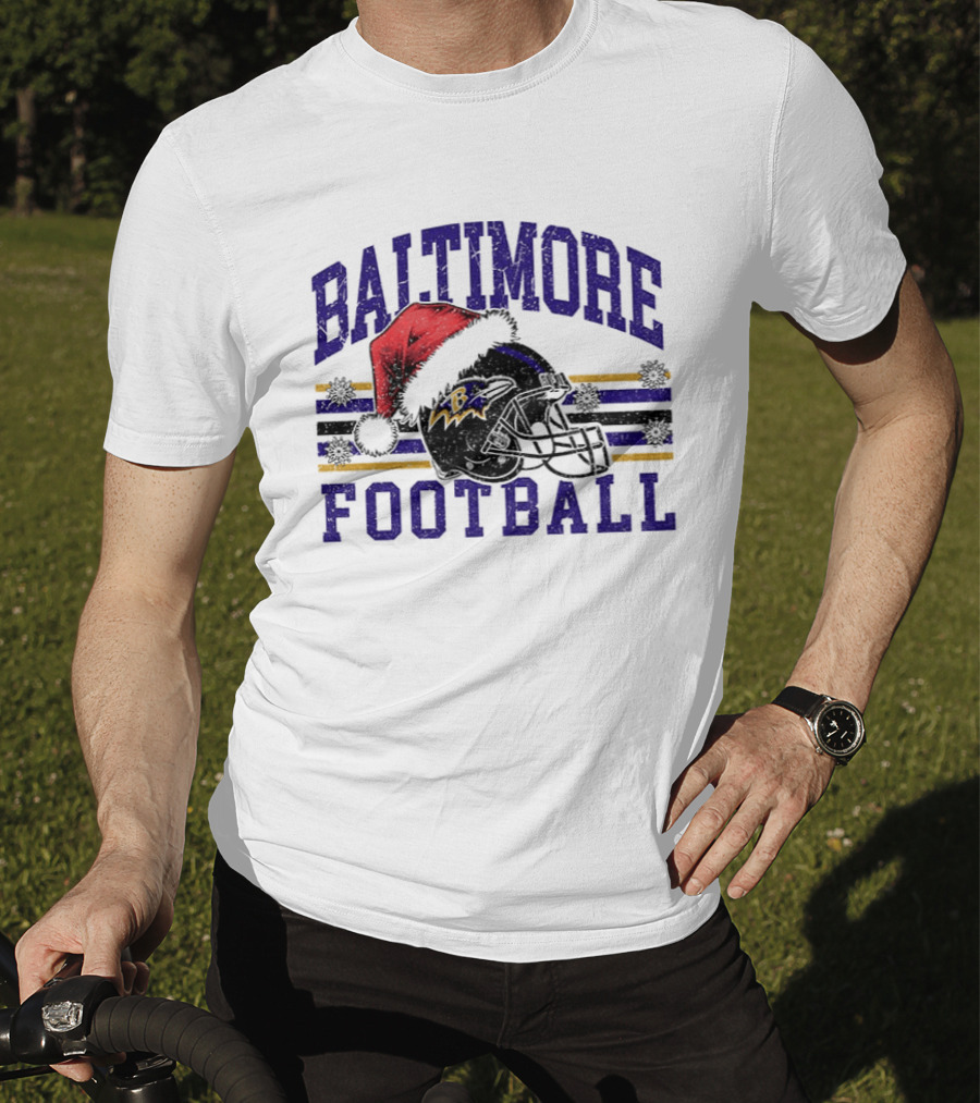 Baltimore Ravens Santa Hat Football Merry Christmas 2025 T-Shirt