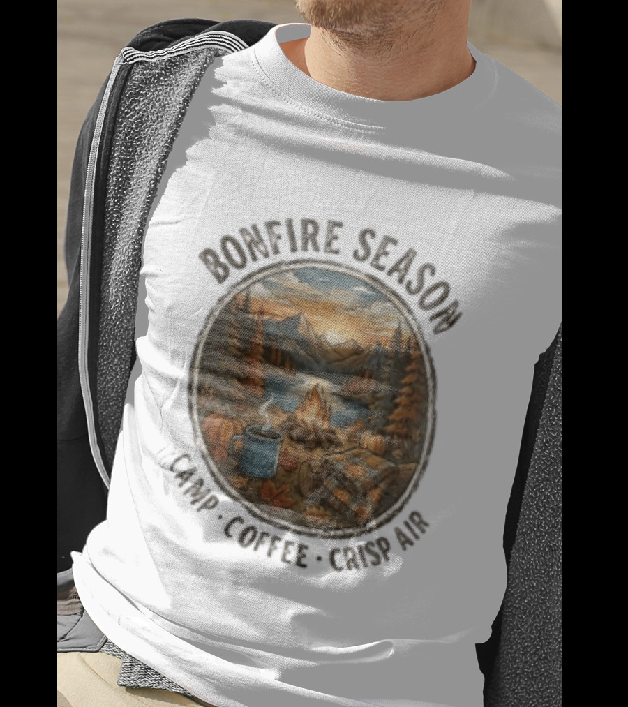 Bonfire Season Camp Coffee Crisp Air Scenic Autumn Mountains And Campfire T-Shirt